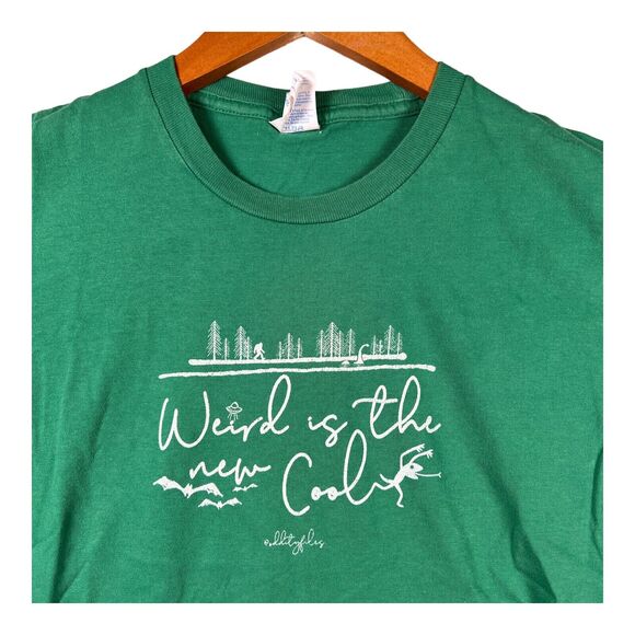 Women's The Oddity Files Weird Is The New Cool Green Podcast Tee T Shirt sz M - Picture 3 of 4